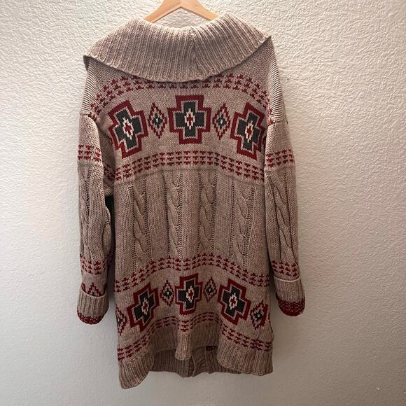 Pendleton Portland Collection Cable Cardigan 100% Virgin Wool Sweater Tribal M - Picture 4 of 9
